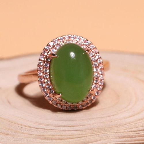 Bague En Jade Vert Jaspe Naturel, Avec Argent Sterling 925, Or Rose, Bijoux De Marque En Pierre Naturelle