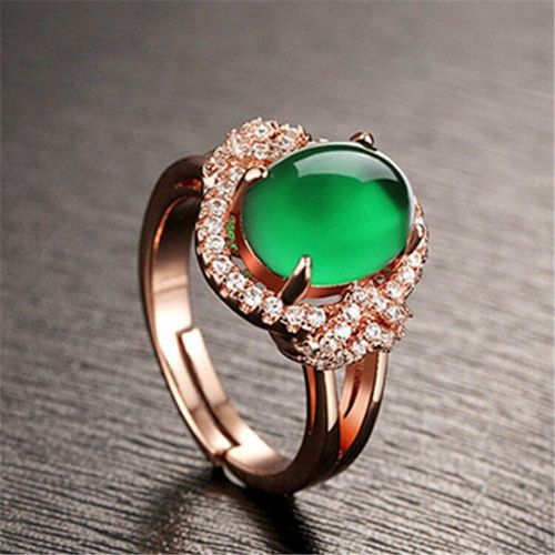 Bague En Jade Vert Authentique Avec Pierre Naturelle En Argent Sterling 925, Or Rose, Bijoux De Marque