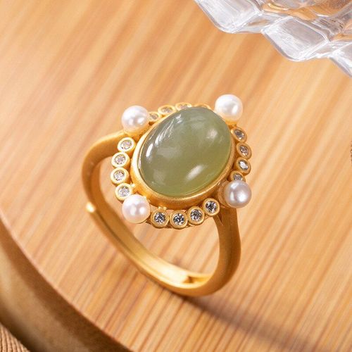 Bague En Jade Naturel Avec Argent Sterling 925, Bague Redimensionnable En Or Rose, Perle, Bijoux De Marque