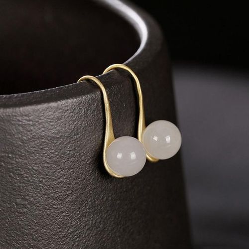 Boucles D'oreilles En Argent Incrusté De Jade Hetian Naturel, Perles Rondes, Tempérament Rétro Chinois, Vent Frais Et Froid, Bijoux De Marque Pour Femmes, Nouvelle Collection