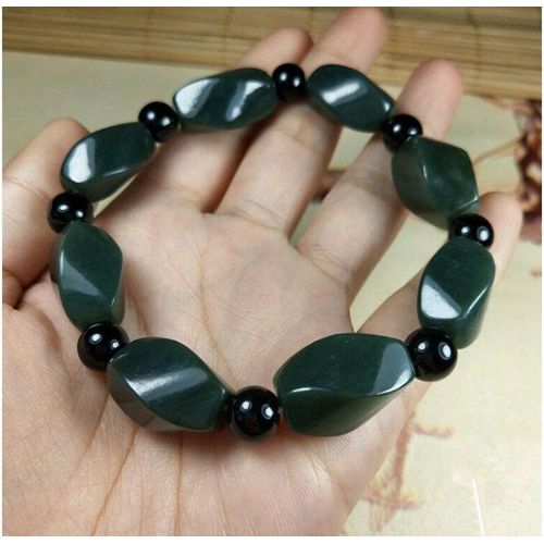 Bracelet En Jade Naturel Hetian, Noir, Vert Brut, Perles, Bijoux En Jade Véritable, Cadeau Pour Femmes Et Hommes, 100%
