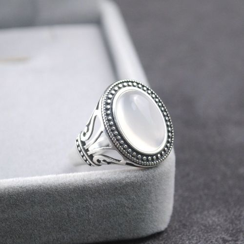 Bague En Agate Noire Naturelle, Calcédoine, Ajustable, Originale, De Styliste, Breloque Creuse, Bijoux De Marque Thaïlandais En Argent Pour Femmes