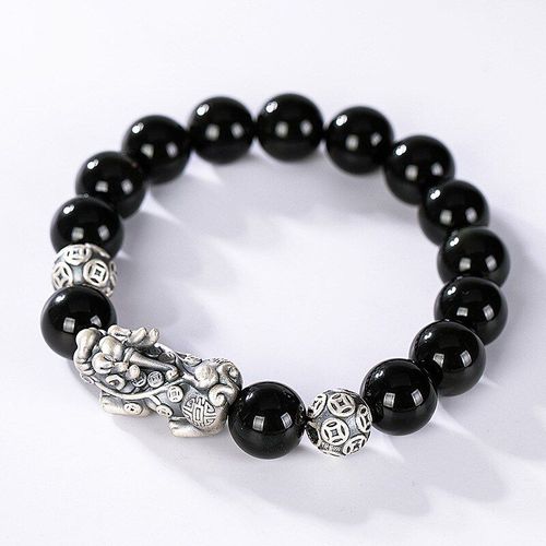 Bracelet En Obsidienne Naturelle Avec Incrustation En Argent Sterling 925, Pour Femmes Et Hommes, Breloque, Courageuse, Troupes, 925
