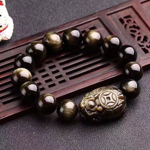 Bracelets De Perles De Tortue Obsidienne En Or Naturel 7a Pour Femmes Et Hommes, Bracelet De Noël