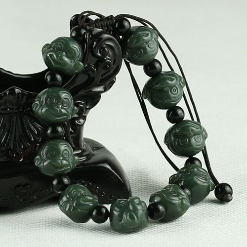 Bracelet En Jade Naturel, Perles Rondes, Encre Naturelle, Jade Hetian, Saphir, Bon Moment, Bracelet Tête De Singe