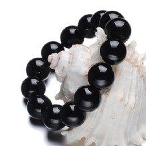 Bracelet En Agate De Jade Pour Hommes Et Femmes, Perles Rondes Noires Naturelles, Élastique, Pierre De Santé