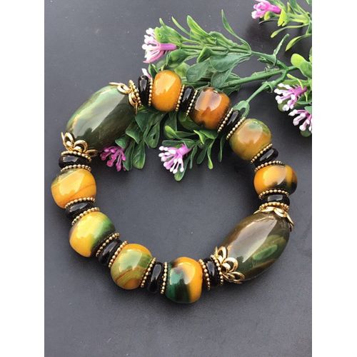 Bracelet En Jade Sculpté À La Main Pour Femmes, Pierres Précieuses, Vert, Jaune, Naturel