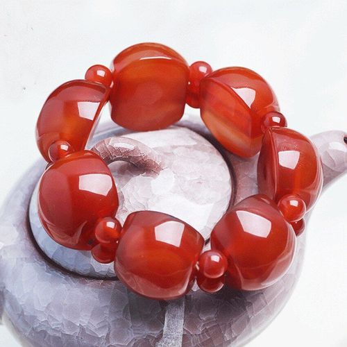 Bracelet En Jade Sculpté À La Main Pour Femmes Et Hommes, Perles En Agate Du Sud Rouge Naturelle, Cadeau, 16mm, 100%