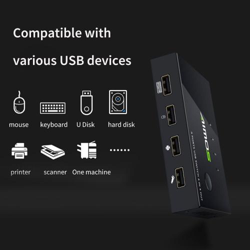 Commutateur USB KVM AIMOS AM-404K, imprimante, clavier, souris, moniteur de commutation KVM, boîte de séparation vidéo Compatible HDMI, 4 pièces