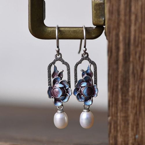 Boucles D'oreilles En Porcelaine Pour Femmes, Design Original, Argent Incrusté, Perle Émail, Longues Boucles D'oreilles, Charme Bohème Chinois Exquis, Bijoux Pour Femmes