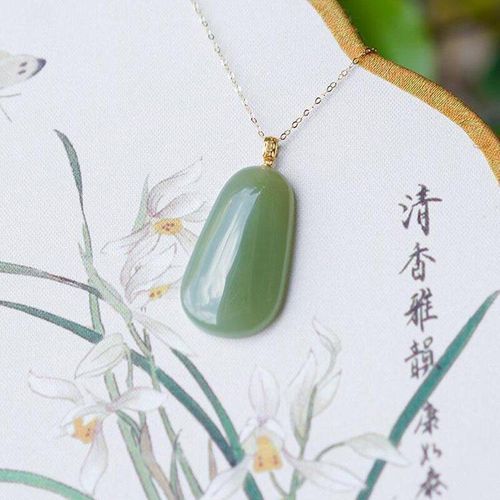 Grand Pendentif Ovale En Jaspe Hetian Naturel Pour Femmes, Design Inspiré, Bijoux Chinois Simples Et Exquis, Cadeau De Vacances