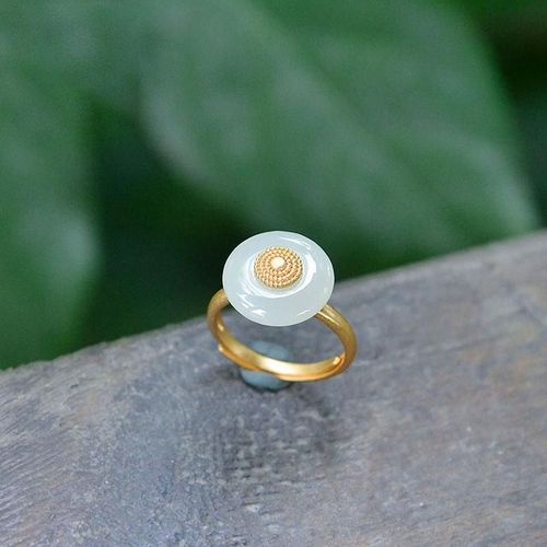 Bague Ronde En Jade Hetian Pour Femmes, Artisanat Ancien Incrusté De Donuts Naturels, Anneau Réglable, Bijoux De Marque Chinoise Exquis