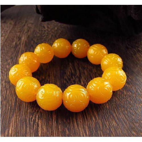 Bracelet En Agate De Calcédoine Jaune Du Xinjiang Pour Femmes Et Hommes, Bijou De Perles De 20mm