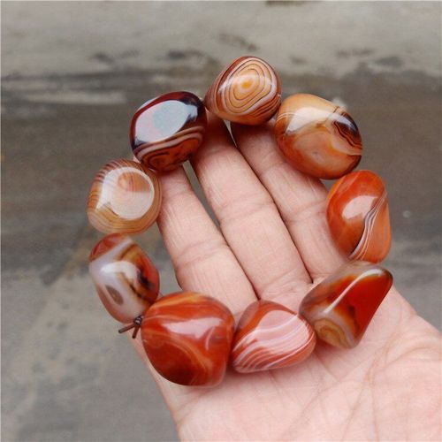 Bracelet En Agate Rouge Naturelle Pour Hommes, Bijoux En Jade De Forme Irrégulière, Véritables Perles Rondes Sculptées À La Main