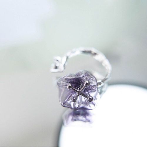 Bague En Argent Incrustée D'améthyste En Forme De Fleur Pour Femme, Design Innovant, Ouverture Réglable, Romantique, Exquise, Légère, Bijoux De Luxe