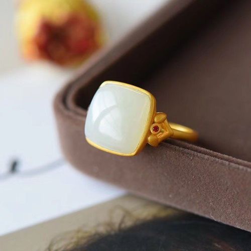 Bague En Or Antique Étrange, Artisanat En Hétian Naturel, Jade Blanc, Ouverture Carrée Réglable, Charme Exquis, Bijoux Pour Dames