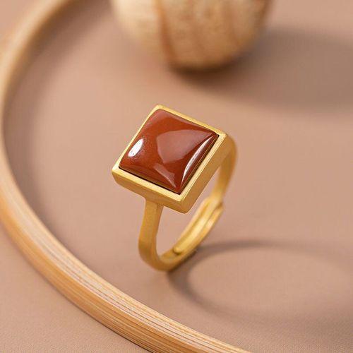 Bague Ajustable En Calcédoine Naturelle, Style Chinois, Rétro, Carré, Design Ethnique, Breloque De Luxe, Bijoux Pour Femmes