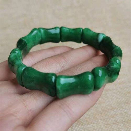 Bracelets En Jade Vert Naturel, Perles Sculptées À La Main, En Bambou, Pour Femmes Et Hommes, Prière, Jade Émeraude
