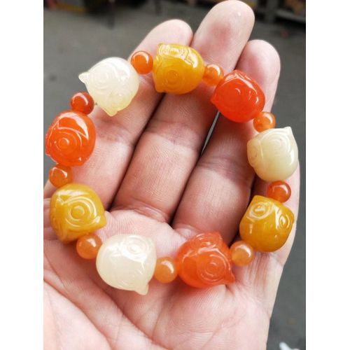 Bracelet En Jade Or Rose Brut Naturel Pour Hommes, Bijoux En Jade Véritable, Hibou Sculpté À La Main, Perles De Jade, Cadeau