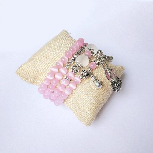 Bracelets En Grès Bleu, 108 Perles, Bijoux Multicouches, Trèfle À Quatre Feuilles, Herbe Porte-Bonheur, Chou En Poudre, Cristal Opale, Pour Femmes