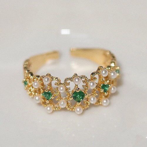 Bague En Argent Incrustée De Diamants Verts, Maille Creuse Pour Dames, Ouverture Réglable Plaquée Or, Bijoux De Luxe Élégants Et Légers