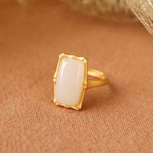 Bague En Jade Hetian Naturel Argenté, Nouveau Processus D'incrustation En Bambou Rétro Style Chinois Neutre, Modèles Pour Hommes Et Femmes Ouverts Réglables