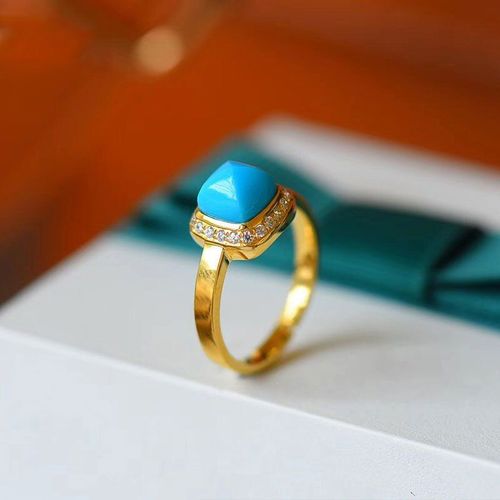 Bague Ouverte Géométrique Pour Femme, Diamant Turquoise, Carré, Artisanat De Styliste Original, Style Chinois Rétro, Breloque Exquise, Bijoux De Marque