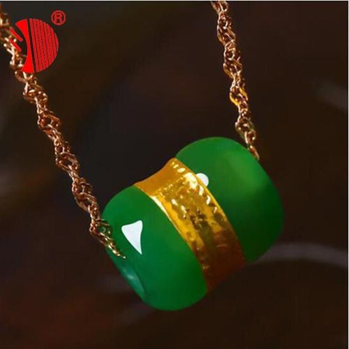 Pendentif En Jade Vert Naturel, Collier En Or Rose 18k