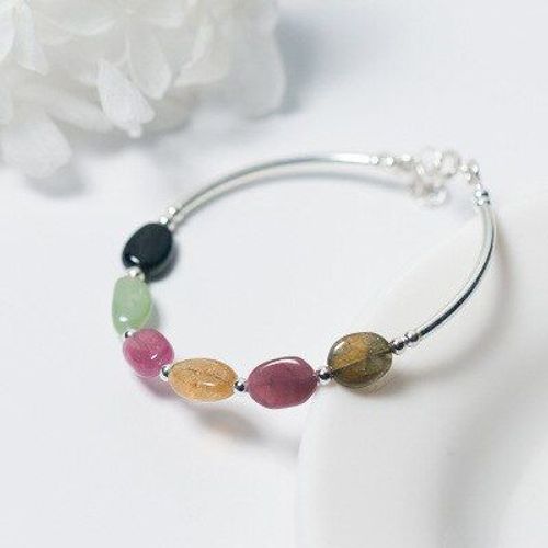 Bracelet Perlé En Argent Sterling 925, Pierre Rose Tourmaline, Bijou De Santé Coloré Pour Femmes