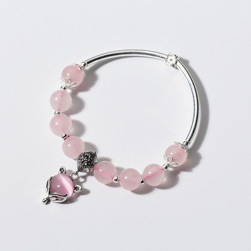 Bracelet À Perles En Argent Sterling 925, Bijoux En Pierre De Cristal Rose, En Forme De Renard, Santé Pour Femmes
