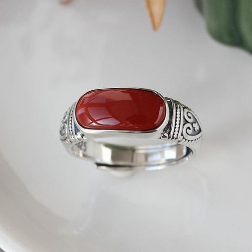 Bague Ajustable En Tourmaline Rouge Du Sud Pour Femme, Bijoux En Argent, Style Rétro, Ouverture Sauvage, Luxe Exquis, Nouvelle Collection