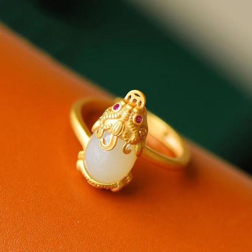 Bague En Argent Naturel Hetian Jade Pour Femmes, Anneau Ouvert Et Réglable, Bête Rétro Chinoise Dominatrice Exagérée, Bijoux De Marque Pour Femmes