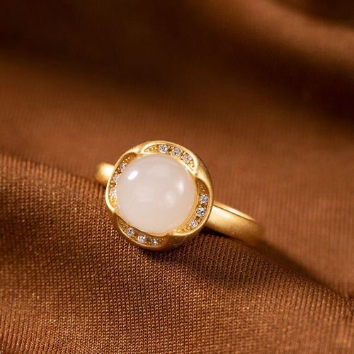 Bague En Argent Incrusté De Calcédoine Blanche Naturelle Hetian, Nouvelle Collection, Breloque De Tempérament Doré, Bijoux De Marque De Luxe Pour Femmes