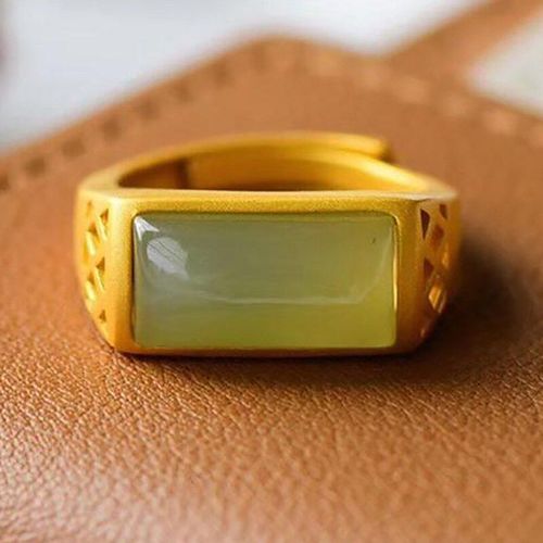 Nouvelle Bague En Argent Incrustée De Jade Naturel Hetian, Motif Triangle Creux, Ouverture Haute Sens Réglable, Couple Masculin Et Féminin