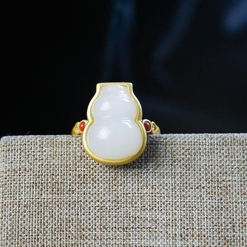 Bague En Argent Incrusté De Calcédoine Blanche Naturelle Hetian, Gourde À Ouverture Réglable, Breloque Unique En Or Antique, Bijoux De Marque Pour Femmes