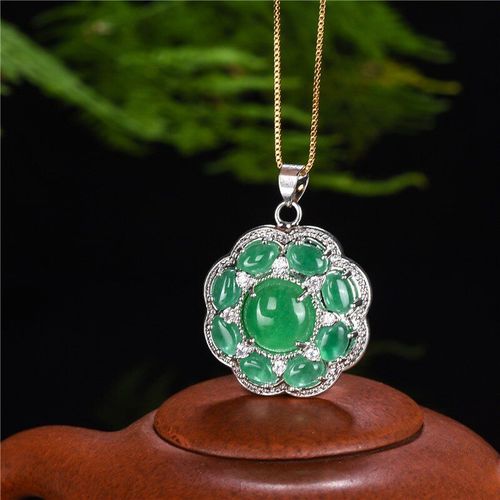 Collier Avec Pendentif En Jade Vert, En Argent Sterling 925, En Or Rose, Chaîne Supplémentaire