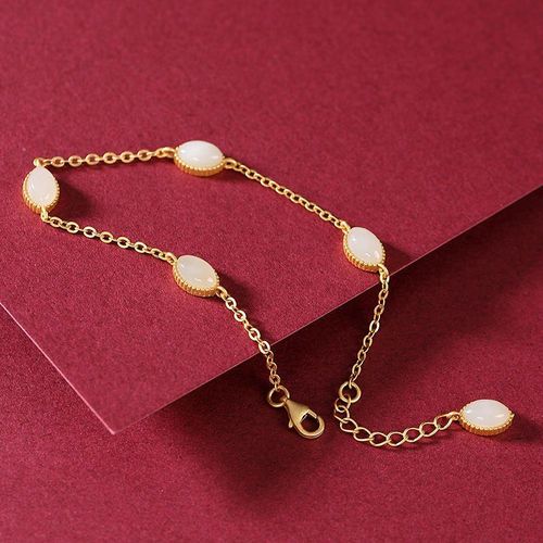 Bracelet En Calcédoine Hetian Naturel Pour Femmes, Bijou De Luxe Léger, De Style Chinois, Rétro, Élégant, Artisanat, Or, Breloque Ovale