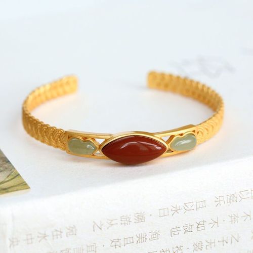 Nouveau Design Incrusté De Calcédoine Hétian Naturelle, Bracelet Tourmaline Rouge Du Sud, Gourde, Bijoux Artisanaux En Or Ancien Pour Femmes