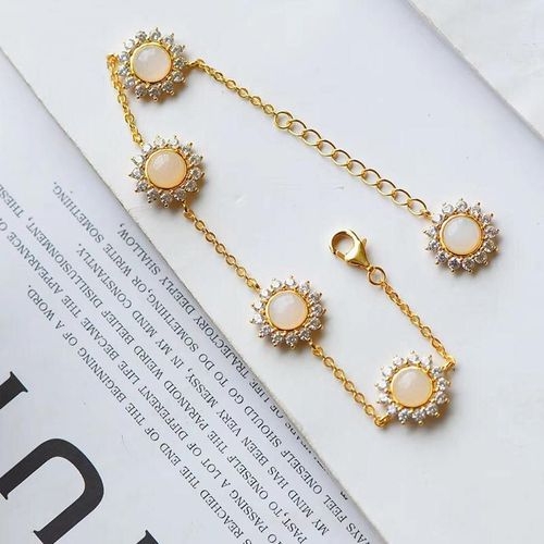 Bracelet En Argent Incrusté De Calcédoine Hetian Naturelle, Fleur De Soleil Marguerite, Élégant, Frais, Glamour, Bijoux De Marque Pour Femmes