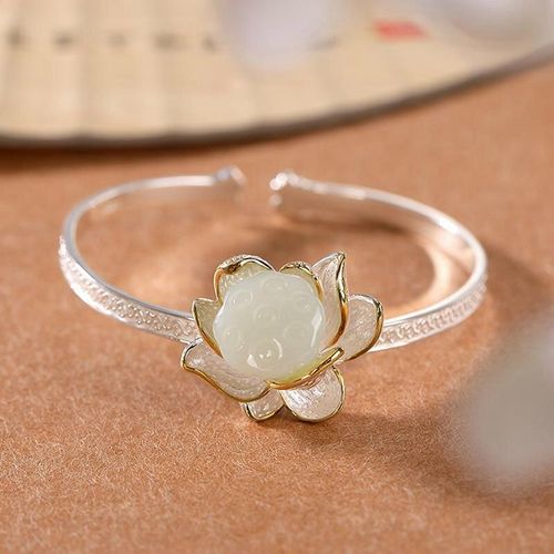 Bracelet Lotus En Calcédoine Hetian Naturelle Pour Femmes, Nouveau, Breloque Antique Créative De Style Chinois, Bijoux Ajustables De Marque