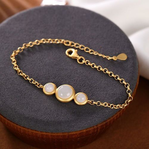 Bracelet En Argent Naturel Hotan Yunan Doré Pour Femmes, Chaîne À Trois Pierres Vintage, Bijoux Artisanaux Légers De Marque De Luxe