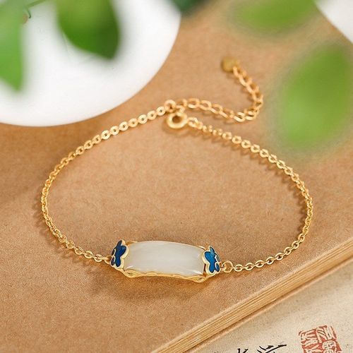 Bracelet En Porcelaine Émaillée Incrustée De Jade Naturel Hetian Pour Femmes, Artisanat De Luxe Exquis, Bijoux En Argent