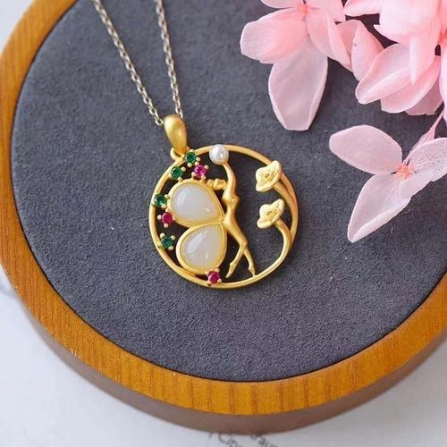 Collier Avec Pendentif En Argent Naturel Pour Femme, Bijou De Marque Mignon Et Frais, Perle En Zircon, Jade Blanc, Papillon, Fée