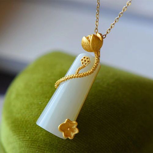 Collier En Jade Hetian Naturel Argenté Pour Femmes, Pendentif Enroulé De Lotus, Bijoux De Marque Chinois Rétro