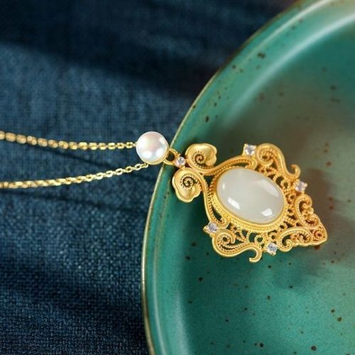 Collier Pendentif En Argent Incrusté De Perles De Jade Blanc Hétian Naturel, Style Chinois Rétro, Breloque Artisanale Unique En Or Sable, Bijoux Pour Femmes