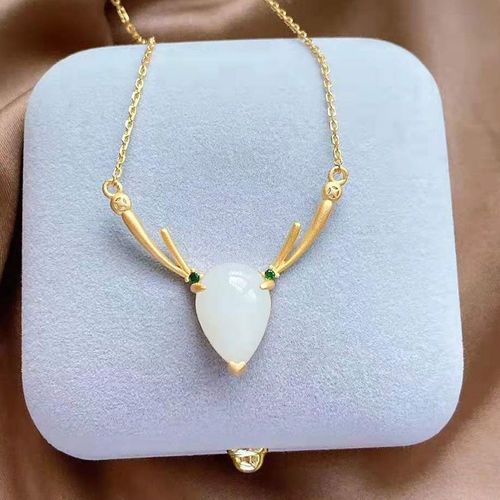 Collier En Argent Incrusté De Jade Blanc Hotan Naturel, Pendentif Modèle Elk, Doré Clair, Marque De Bijoux À Breloques, Nouvelle Collection
