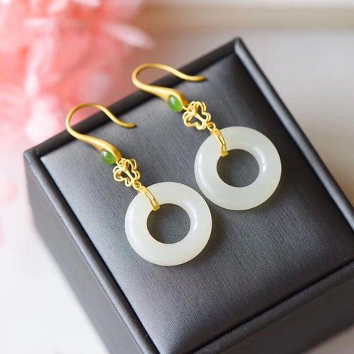 Boucles D'oreilles En Jade Naturel Pour Femmes, Bijoux En Argent