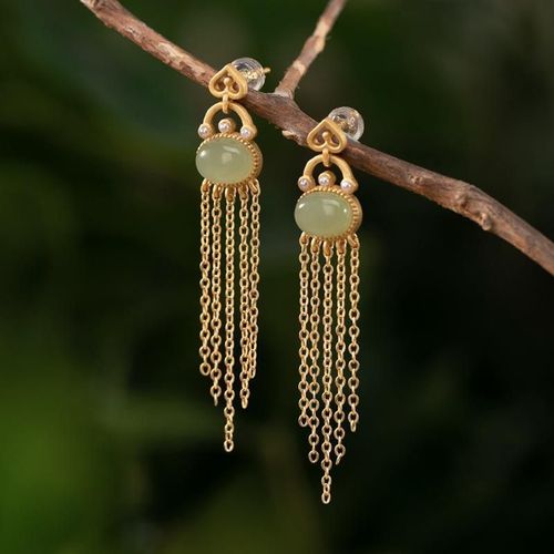Boucles D'oreilles Ovales En Jaspe Hetian Naturel Pour Femmes, Design Original, Longues, Légères, Bijoux De Luxe De Style Chinois