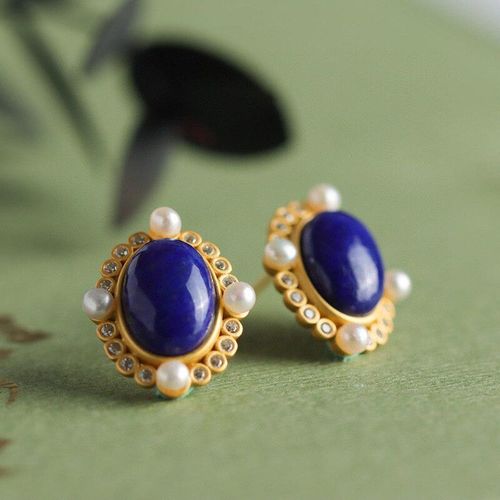 Boucles D'oreilles En Lapis Lazuli Pour Femme, Bijoux En Argent, Design Indépendant, Ovale, Bleu, Perle, Charme Exquis, Automne Et Hiver