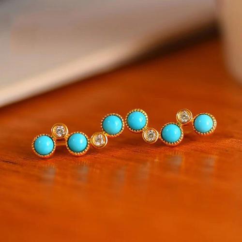 Boucles D'oreilles Turquoises De Style Chinois Pour Femmes, Bijoux De Marque Originaux, Rétro, Unique, Or Ancien, Artisanat Créatif Et Élégant